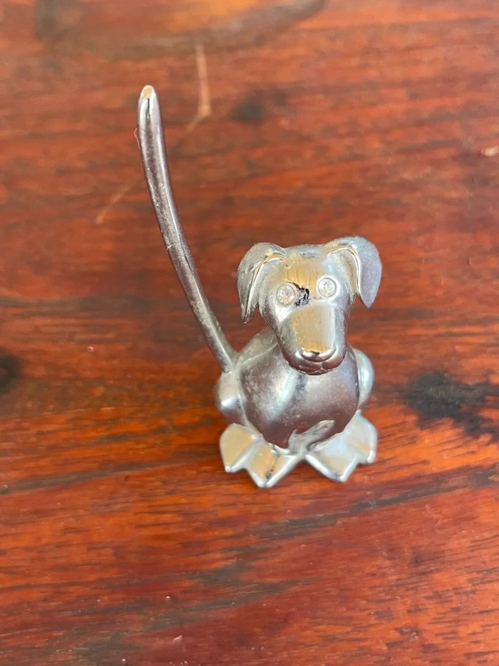 Art Deco Style Silver Umora Metal Chrome Dogt Figurine Ring Holder